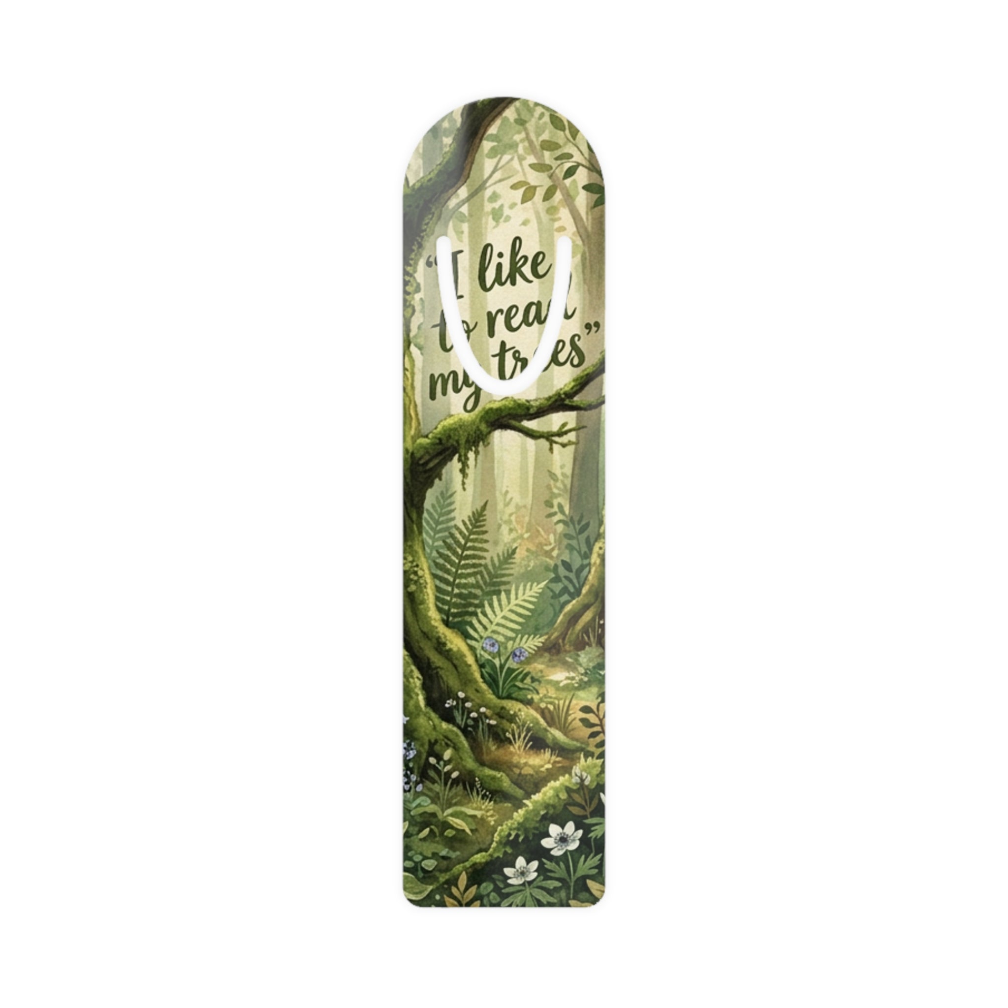 Forest Reading Bookmark — "I Like to Read My Trees" Metal Page Marker