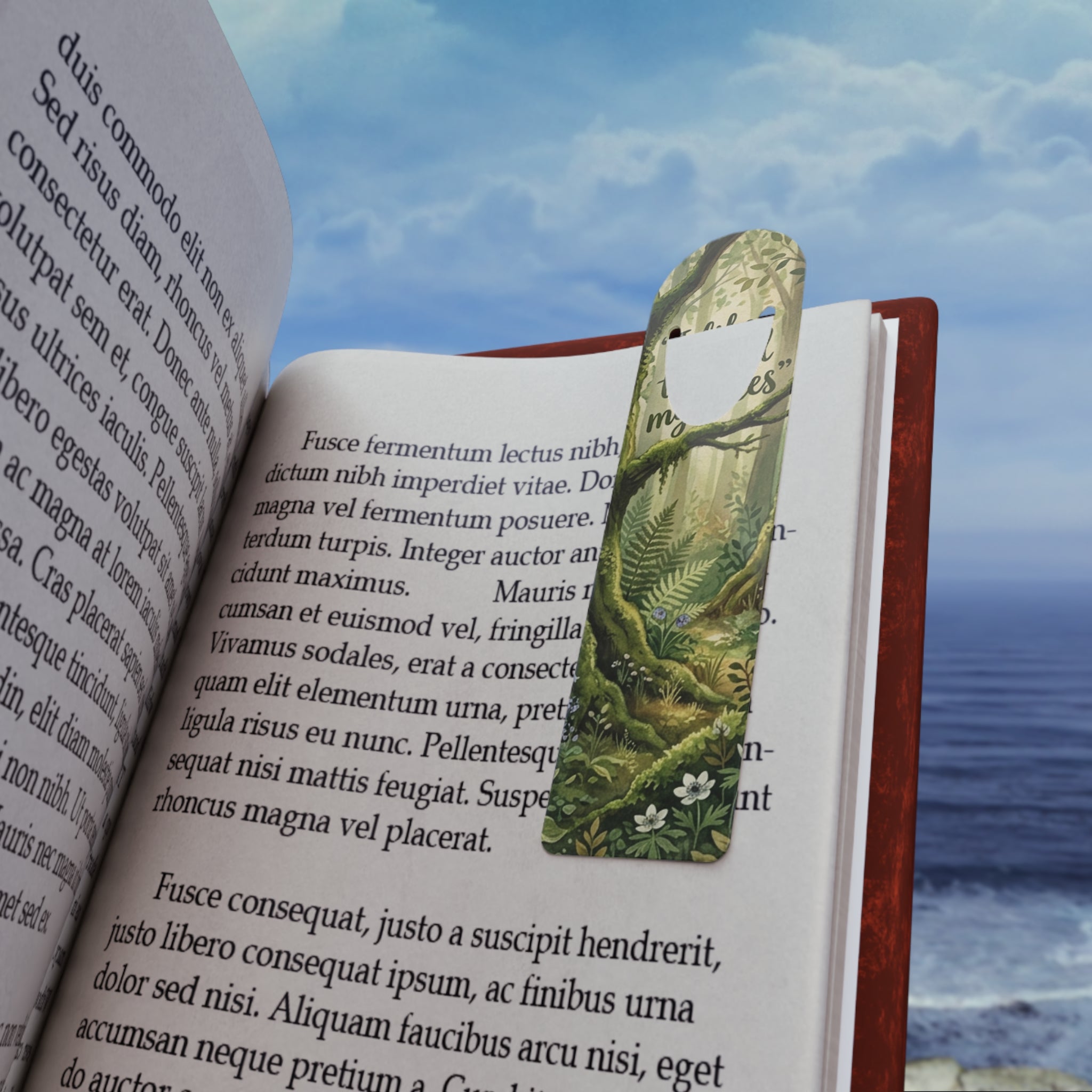 Forest Reading Bookmark — "I Like to Read My Trees" Metal Page Marker